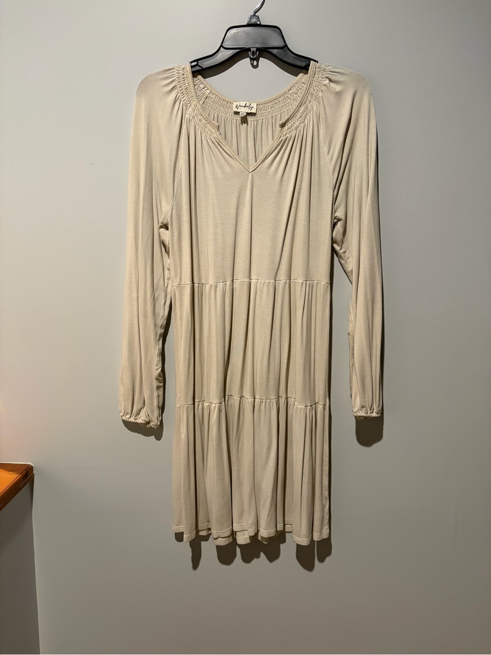 Wonderly Cream Long-Sleeve Tiered V‑Neck Dress